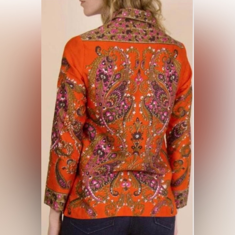 Vintage Vera Neumann Paisley  Orange Long Sleeve Women's Cotton Blouse - Picture 4 of 8